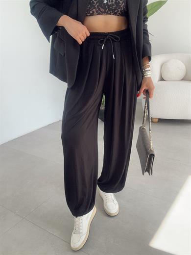 Liya Siyah Modal Kumaş Tasarım Şalvar