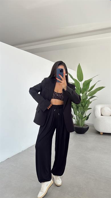 Liya Siyah Modal Kumaş Tasarım Şalvar