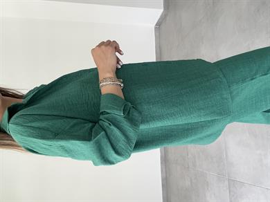 Luna Zümrüt Keten Gömlek Pantolon Takım