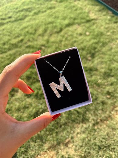 M Çelik Silver Harf Kolye