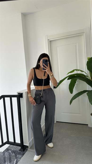 M-D Antrasit Tensel İnce Kemerli Pantolon