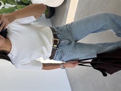 M-D Beyaz Bisiklet Yaka Tshirt