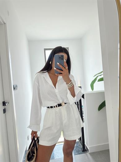 M-D Beyaz Keten Gömlek