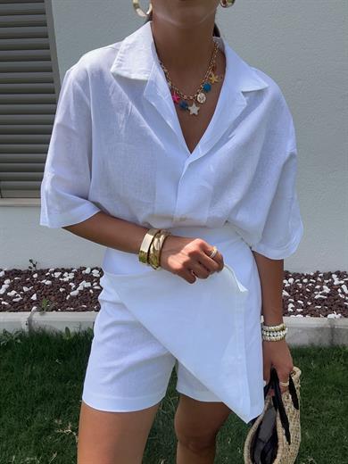 M-D Beyaz Kısa Kollu Gömlek Şort Takım