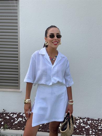 M-D Beyaz Kısa Kollu Gömlek Şort Takım