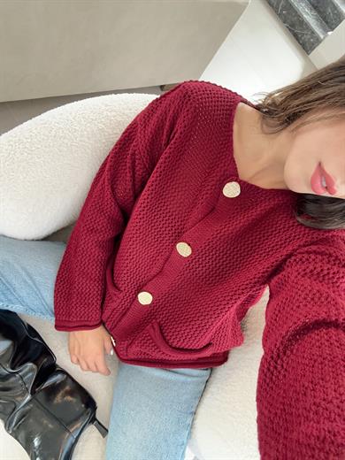 M-D Bordo Gold Düğmeli Hırka