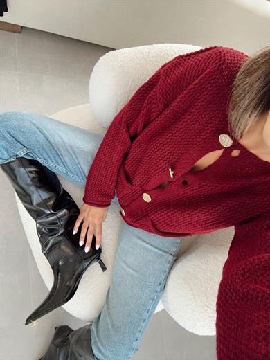 M-D Bordo Gold Düğmeli Hırka