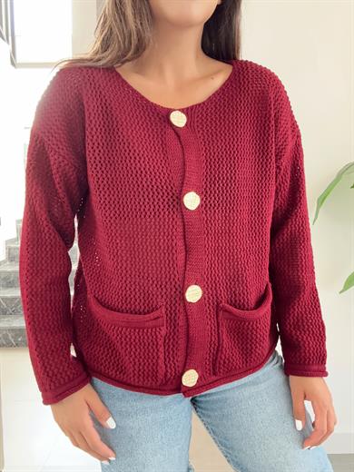 M-D Bordo Gold Düğmeli Hırka