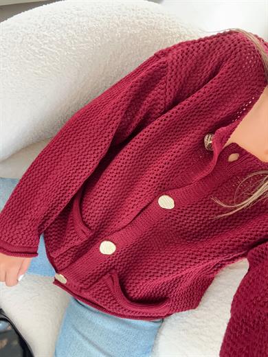 M-D Bordo Gold Düğmeli Hırka