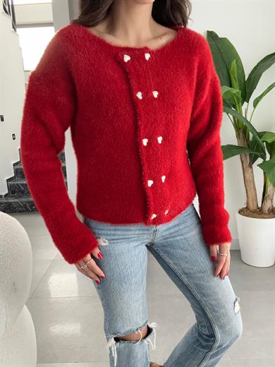 M-D Bordo Kalp Düğme Yumoş Hırka