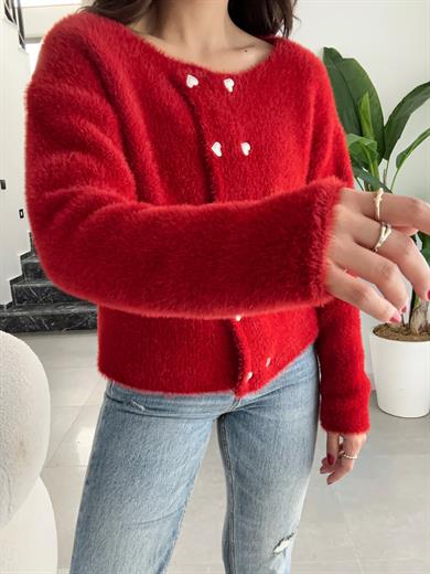 M-D Bordo Kalp Düğme Yumoş Hırka