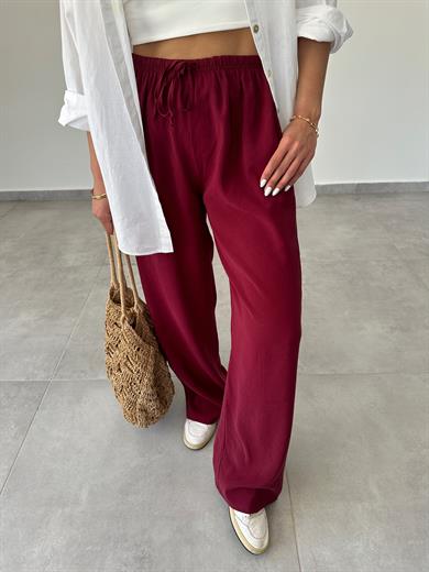 M-D Bordo Tensel İnce Kemerli Pantolon