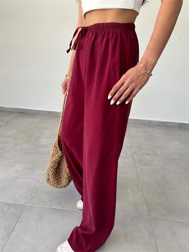M-D Bordo Tensel İnce Kemerli Pantolon