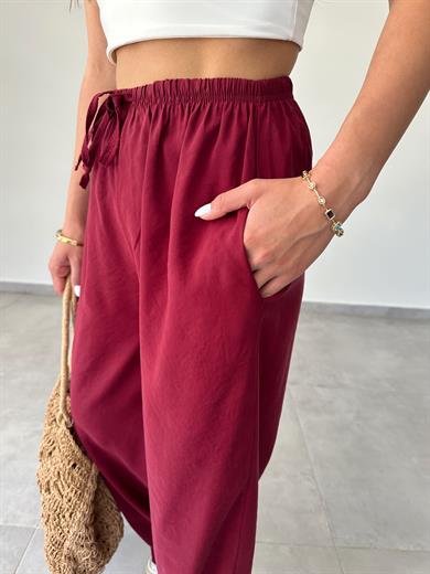 M-D Bordo Tensel İnce Kemerli Pantolon