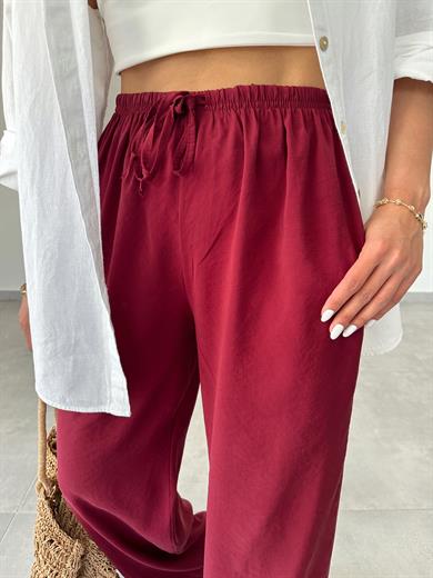 M-D Bordo Tensel İnce Kemerli Pantolon