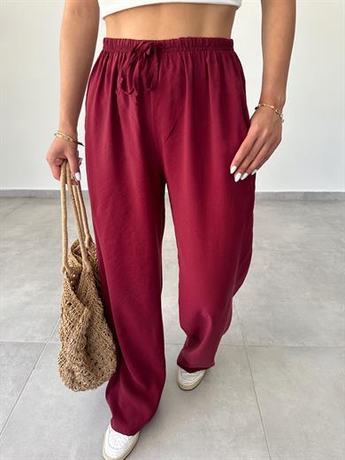 M-D Bordo Tensel İnce Kemerli Pantolon