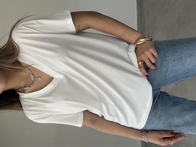 M-D Ekru V Yaka Tişört