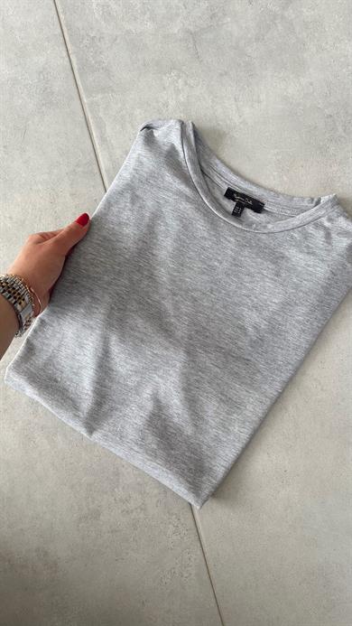 M-D Gri Bisiklet Yaka Basic Tshirt