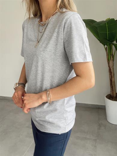 M-D Gri Bisiklet Yaka Basic Tshirt