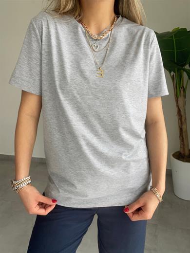 M-D Gri Bisiklet Yaka Basic Tshirt