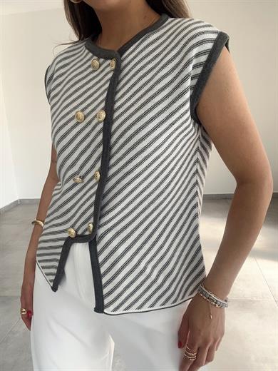 M-D Gri Gold Düğme Yelek