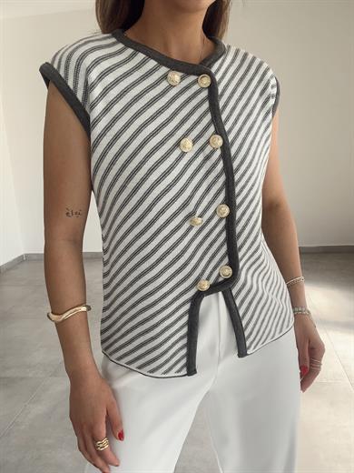 M-D Gri Gold Düğme Yelek