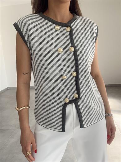 M-D Gri Gold Düğme Yelek