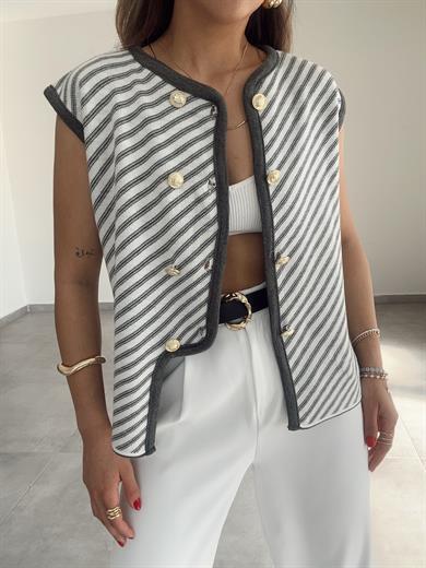 M-D Gri Gold Düğme Yelek