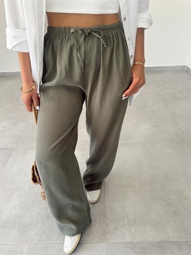 M-D Haki Tensel İnce Kemerli Pantolon