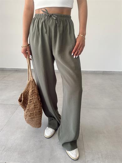 M-D Haki Tensel İnce Kemerli Pantolon