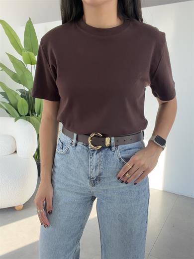 M-D Kahve Bisiklet Yaka Tshirt