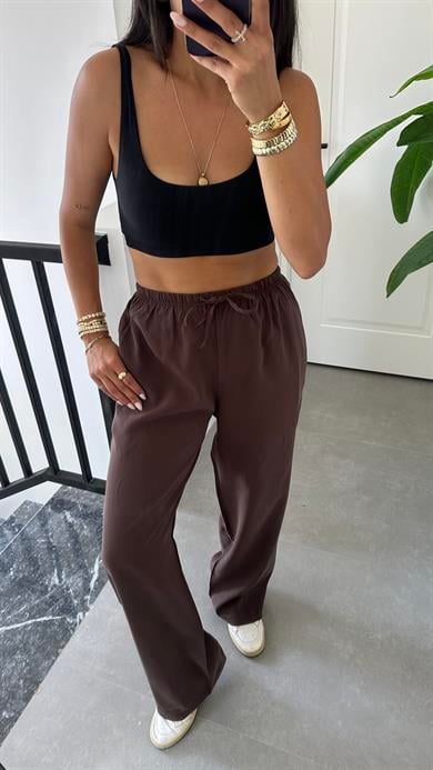 M-D Kahve Tensel İnce Kemerli Pantolon