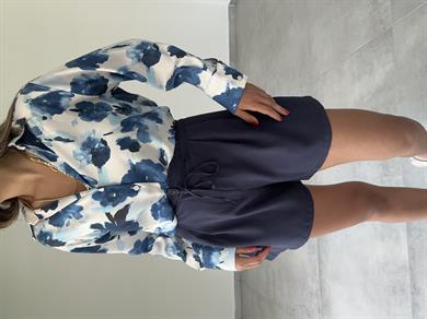 M-D Lacivert Beli Büzgülü Şort