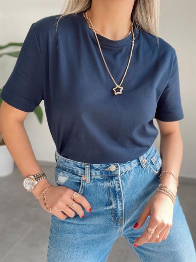 M-D Lacivert Bisiklet Yaka Basic Tshirt