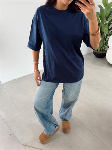 M-D Lacivert Bisiklet Yaka Oversize Tshirt