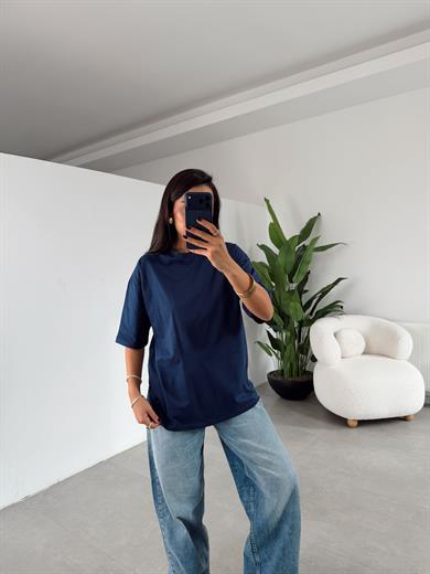 M-D Lacivert Bisiklet Yaka Oversize Tshirt