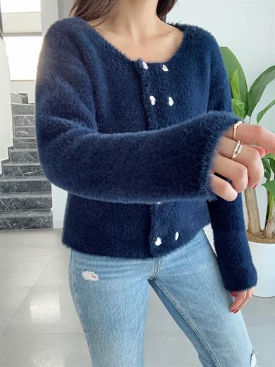 M-D Lacivert Kalp Düğme Yumoş Hırka