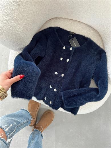 M-D Lacivert Kalp Düğme Yumoş Hırka