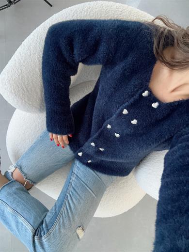 M-D Lacivert Kalp Düğme Yumoş Hırka