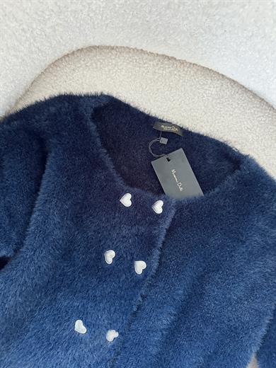 M-D Lacivert Kalp Düğme Yumoş Hırka