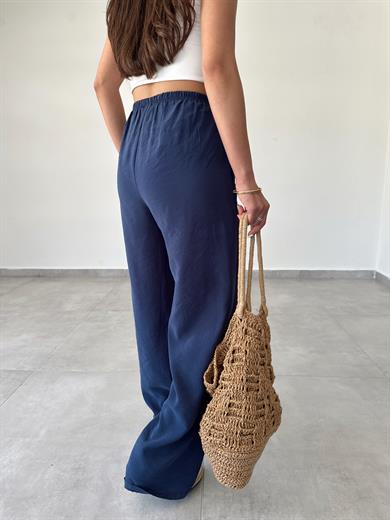 M-D Lacivert Tensel İnce Kemerli Pantolon