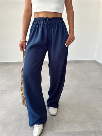 M-D Lacivert Tensel İnce Kemerli Pantolon