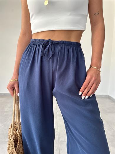M-D Lacivert Tensel İnce Kemerli Pantolon