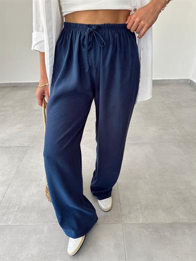M-D Lacivert Tensel İnce Kemerli Pantolon