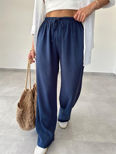 M-D Lacivert Tensel İnce Kemerli Pantolon