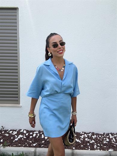 M-D Mavi Kısa Kollu Gömlek Şort Takım