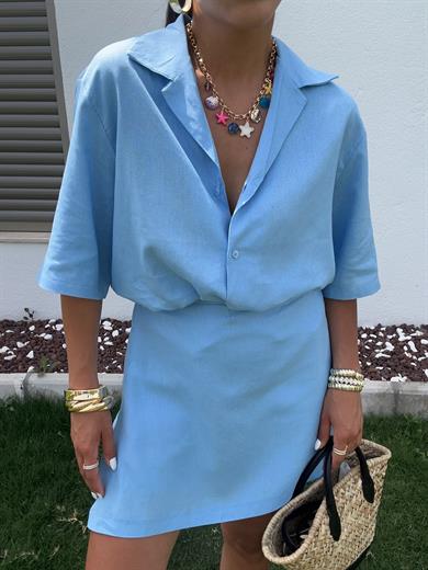 M-D Mavi Kısa Kollu Gömlek Şort Takım