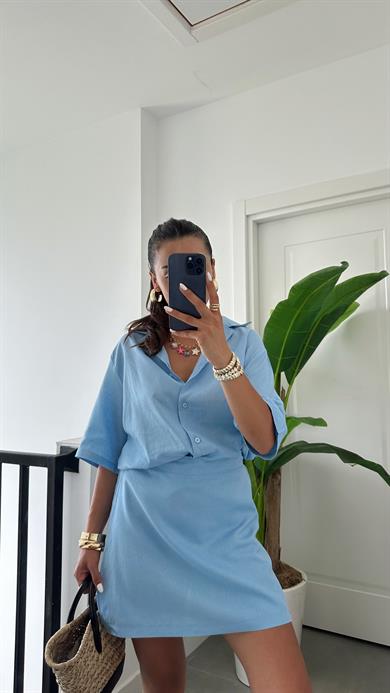 M-D Mavi Kısa Kollu Gömlek Şort Takım