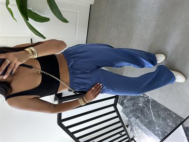 M-D Mavi Tensel İnce Kemerli Pantolon