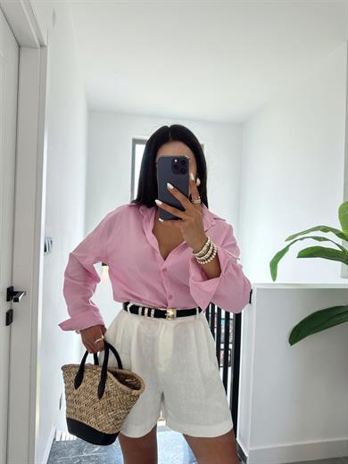 M-D Pembe Keten Gömlek